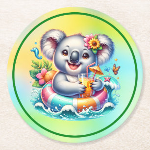 Dessous-de-verre Rond En Papier Clipart de sublimation de koala d'été