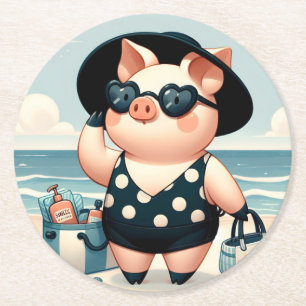 Dessous-de-verre Rond En Papier Cochon mignon en maillot de bain Polka Dot à la pl