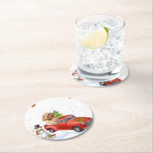 Dessous-de-verre Rond En Papier Cocktail de Noël Chien Espagnol Drôle Chien de Cam