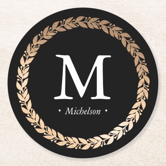 Dessous-de-verre Rond En Papier Cocktail Monogrammé Garland doré (Devant)