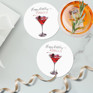 Dessous-de-verre Rond En Papier Cocktail Party Cerise Martini Joyeux Anniversaire
