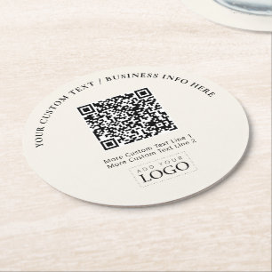 Dessous-de-verre Rond En Papier Code QR de logo d'entreprise en ivoire simple pour