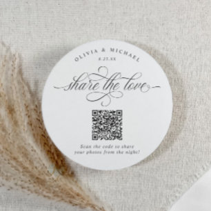 Dessous-de-verre Rond En Papier Code QR de partage de photos de mariage élégant et