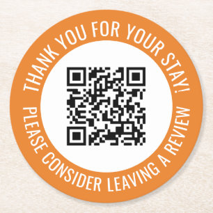 Dessous-de-verre Rond En Papier Code QR promotionnel Orange Merci Scan Me