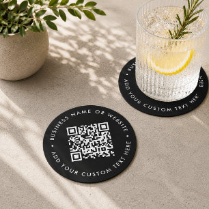 Dessous-de-verre Rond En Papier Code QR Scan Me Black Modern Design Business