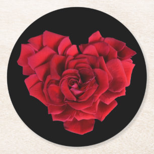 Dessous-de-verre Rond En Papier Coeur de rose rouge
