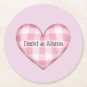 Dessous-de-verre Rond En Papier Coeur plaid 3D avec deux noms