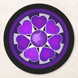 Dessous-de-verre Rond En Papier Cœur violet battant en N&B