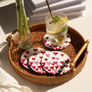 Dessous-de-verre Rond En Papier Coeurs d'aquarelle de la Saint-Valentin - rose