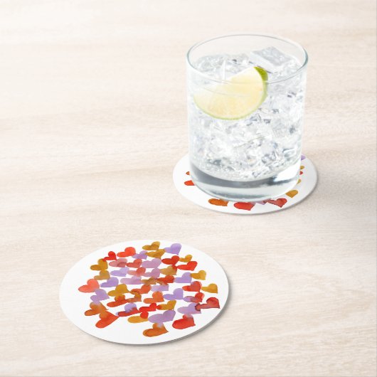 Dessous-de-verre Rond En Papier Coeurs de fusion d'aquarelle - rétro (En situation)