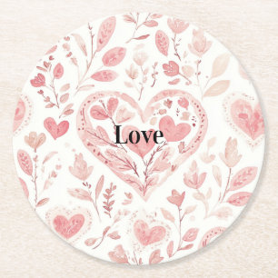 Dessous-de-verre Rond En Papier Cœurs roses Amour floral
