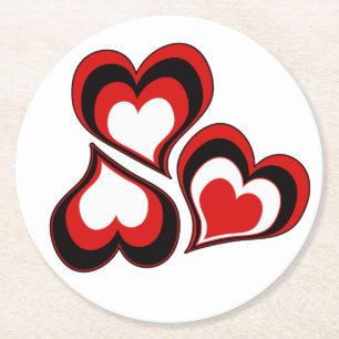 Dessous-de-verre Rond En Papier Coeurs, rouge, noir, blanc, Saint Valentin.
