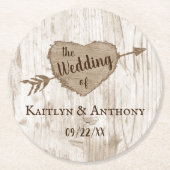 Dessous-de-verre Rond En Papier Collection de Mariages d'arbre cardiaque sculpté (Devant)