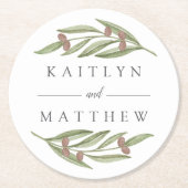 Dessous-de-verre Rond En Papier Collection de Mariages de Branches d'Olivier (Devant)