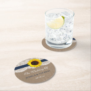 Dessous-de-verre Rond En Papier Collection de Mariages de tournesol rustique - Mar