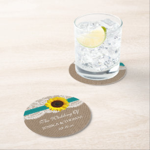 Dessous-de-verre Rond En Papier Collection de Mariages de tournesol rustique - Tur