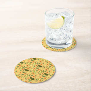 Dessous-de-verre Rond En Papier Collection de Motifs de paniers de fruits - Avocad