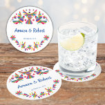 DESSOUS-DE-VERRE ROND EN PAPIER COLORFULL OTOMI MEXICAN<br><div class="desc">Beau Mariage mexicain motifs Otomi,  fleurs et oiseaux mignons,  coloré</div>