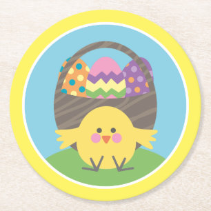 Dessous-de-verre Rond En Papier Colosse poule et oeufs de Pâques Fête de Pâques