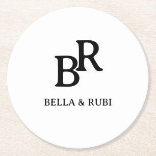 Dessous-de-verre Rond En Papier Conception de monogramme de mariage élégant noir e