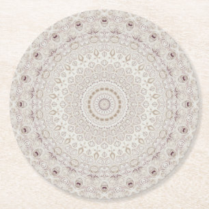 Dessous-de-verre Rond En Papier Conception de motif mandala beige et taupe