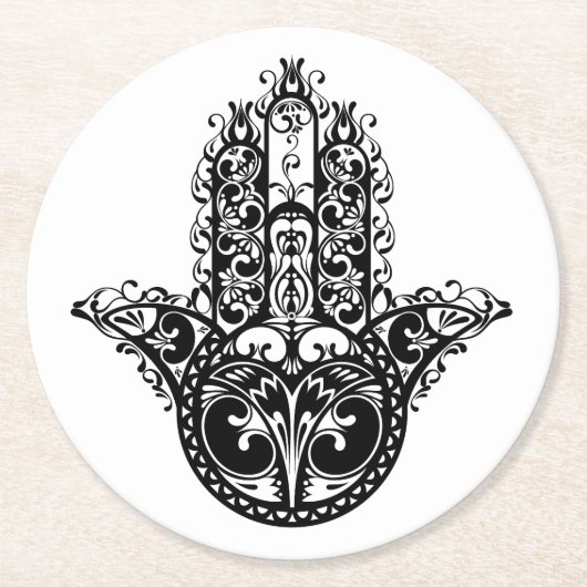 Dessous-de-verre Rond En Papier Conception décorative de Hamsa (Devant)