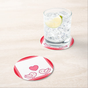 Dessous-de-verre Rond En Papier Conception d'oiseau mignon et d'amour de cœur