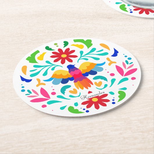 Dessous-de-verre Rond En Papier Conception Otomi Mexicaine (Incliné)
