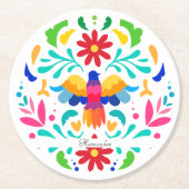Dessous-de-verre Rond En Papier Conception Otomi Mexicaine (Devant)