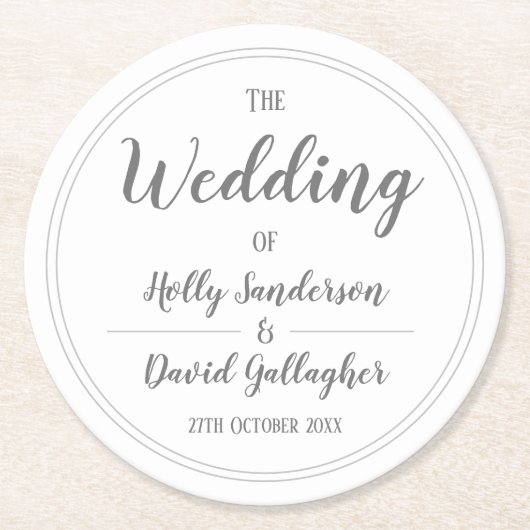 Dessous-de-verre Rond En Papier Conception simple gris argenté et blanc (Devant)