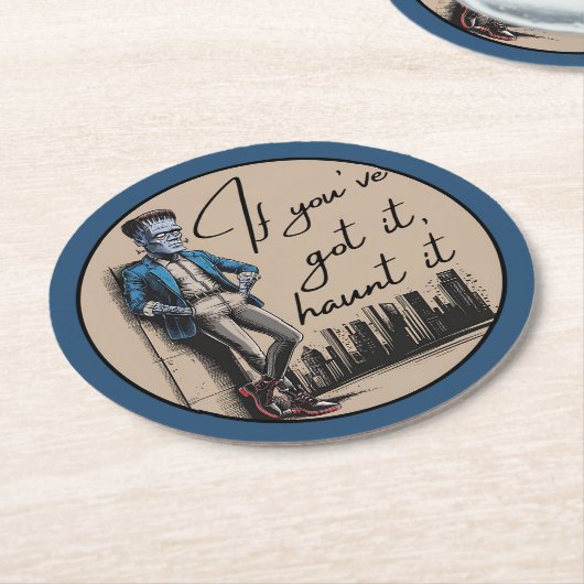Dessous-de-verre Rond En Papier Cool Frankenstein Si vous l’avez, Haunt it (Incliné)