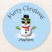 Dessous-de-verre Rond En Papier Cool Snowman Joyeux Noël hiver Nom personnalisé (Devant)