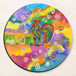 Dessous-de-verre Rond En Papier Coq amoureux