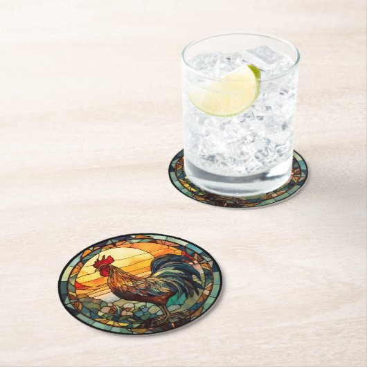 Dessous-de-verre Rond En Papier Coq en verre (En situation)