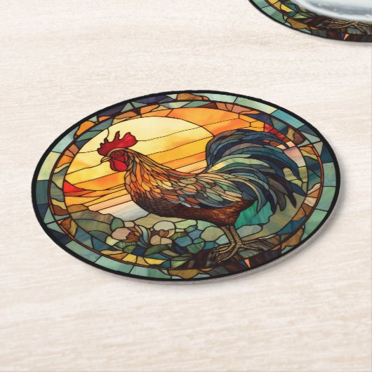 Dessous-de-verre Rond En Papier Coq en verre (Incliné)