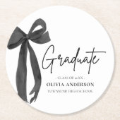 Dessous-de-verre Rond En Papier Coquette Black Bow moderne Graduate Graduate (Devant)