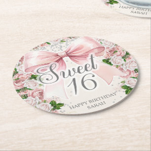 Dessous-de-verre Rond En Papier Coquette Bow rose Floral Vintage Sweet 16