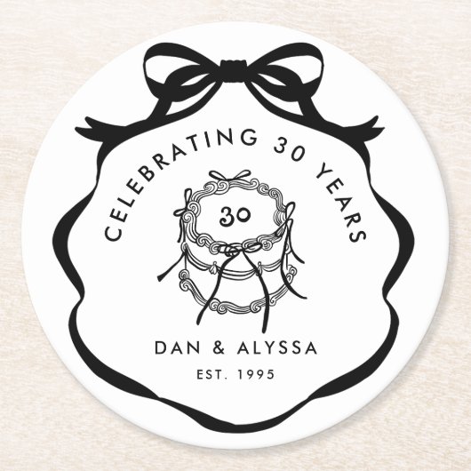 Dessous-de-verre Rond En Papier Coquette noire et blanche Bow Better Together (Devant)