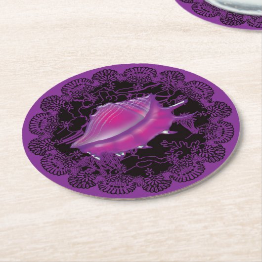 Dessous-de-verre Rond En Papier Coquille marine rose (Incliné)