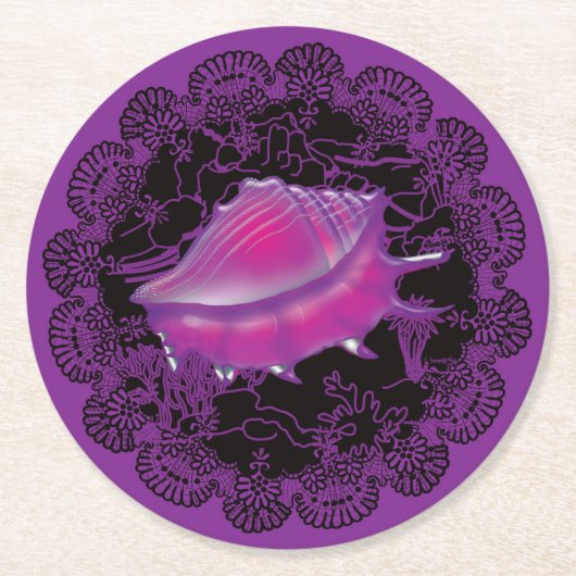 Dessous-de-verre Rond En Papier Coquille marine rose (Devant)