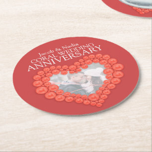 Dessous-de-verre Rond En Papier Coral mariage anniversaire coeur photo dessous de 