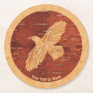 Dessous-de-verre Rond En Papier Corbeau rustique sur écorce de Birch Intérieur