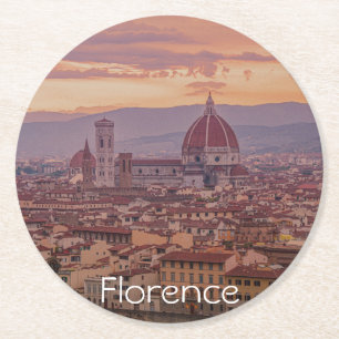 Dessous-de-verre Rond En Papier Coucher de soleil sur Florence, Italie
