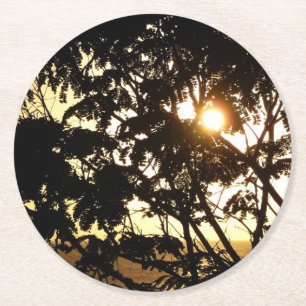Dessous-de-verre Rond En Papier Coucher du soleil à travers les arbres I Photograp