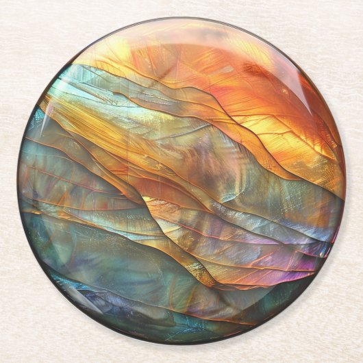 Dessous-de-verre Rond En Papier Couches rocheuses Iridescentes Marbre Granit (Devant)