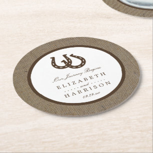 Dessous-de-verre Rond En Papier Country Rustic Horseshoe Sur Burlap Mariage