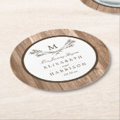 Dessous-de-verre Rond En Papier Country Rustic Monogram Branche & Mariage bois (Incliné)