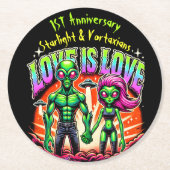 Dessous-de-verre Rond En Papier Couple Alien dans l'amour cosmique (Devant)