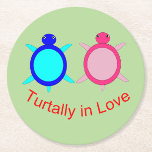 Dessous-de-verre Rond En Papier Couple de tortue mignonne