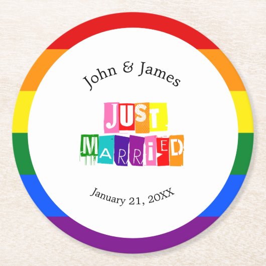 Dessous-de-verre Rond En Papier Couple gay marié Mariage LGBTQ (Devant)